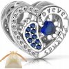 Strieborný Charms 925 srdce odtlačky nôh pre mamu, modré zirkóny, korálik