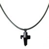 Šnúrkový Glosery náhrdelník s lesknúcim krištáľom v tvare krížika od Swarovski®, mini šnúrka 1mm, čierna šnúrka 1,5 a 2mm Krížik: 18mm / patina, Hlavná šnúrka: sivá 2mm