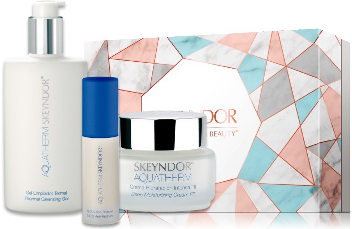 Skeyndor Aquatherm Set III - Čistící gel 250 ml + s.o.s serum proti červenání pleti 30 ml + Hydratační pleťový krém FII 50 ml Dárková sada