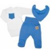 Baby Nellys 3-dielna sada Body dl. rukáv s vreckom, šatka, polodupačky, modrá, biela