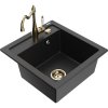 Mexen Vito, granitový drez 490x520x210 mm, 1-komorový a drezová batéria Carla, čierna-strieborná metalíza, 6503-73-670700-50