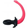 SquarePegToys Happy Puppy Tail Plug Glow Pink Medium, silikónový análny kolík – psí chvost 10 x 4,7 cm
