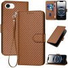 Peňaženkové kožené puzdro Carbon na iPhone 16e - Kávová