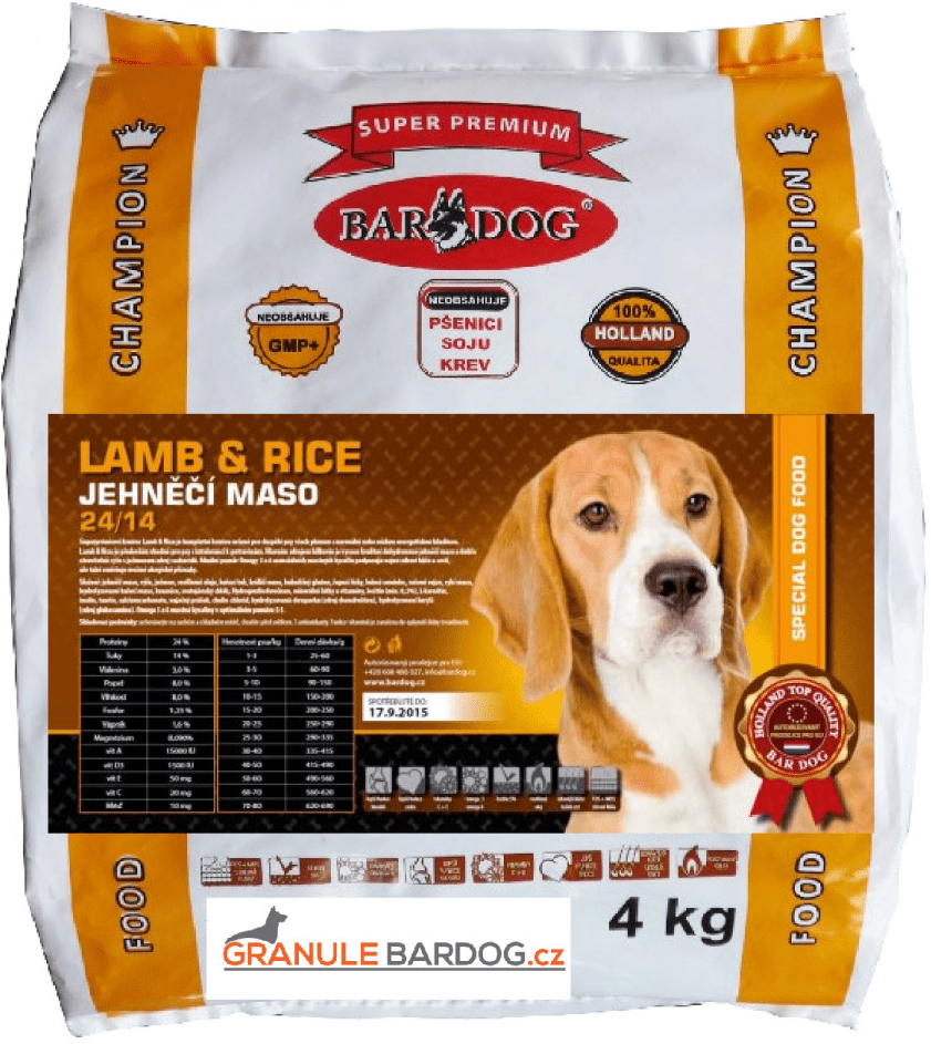 Bardog Super prémiové Lamb rice 24/14 4 kg