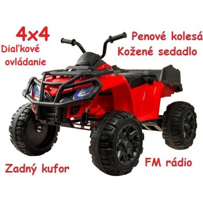 Joko veľká Elektrická štvorkolka 4x4 XL ATV kožené sedadlo penové kolesá rádio USB červená