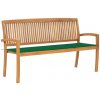 Stohovatelná zahradní lavice s poduškou 159 cm masivní teak Zelená 3063311