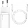 Baseus rýchlonabíjačka do siete Super Si USB-C PD QC 25W (s káblom USB-C na USB-C) biela 6953156206038