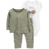 Carter's Set 3dielny body kr. rukáv kardigán tepláky Green Stripes chlapec