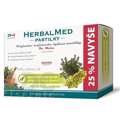 HERBALMED PASTILKY pre odkašliavanie - Dr.Weiss (isl. lišajník, tymian, 20 bylín, vit.C) pastilky (24+6 navyše) 1x30 ks