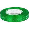 Stuha saténová tmavozelená s bielymi bodkami 1,2 cm / 1 m