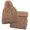 Baby Nellys Pletená zimná čiapka s brmbolcom komínček bežová