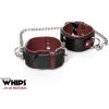 WHIPS Leather Handcuffs for Her, putá na zápästia s červeným polstrovaním