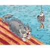 ZUTY Maľovanie podľa čísel MAČKA CHYTÁ RYBU Rámovanie vypnuté plátno na rám Rozmer 80 x 100 cm