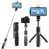 Techsuit Selfie Stick L02s so stabilným stojanom, diaľkovým ovládaním Bluetooth, osvetlením, nerezovou konštrukciou, 104 cm – čierny