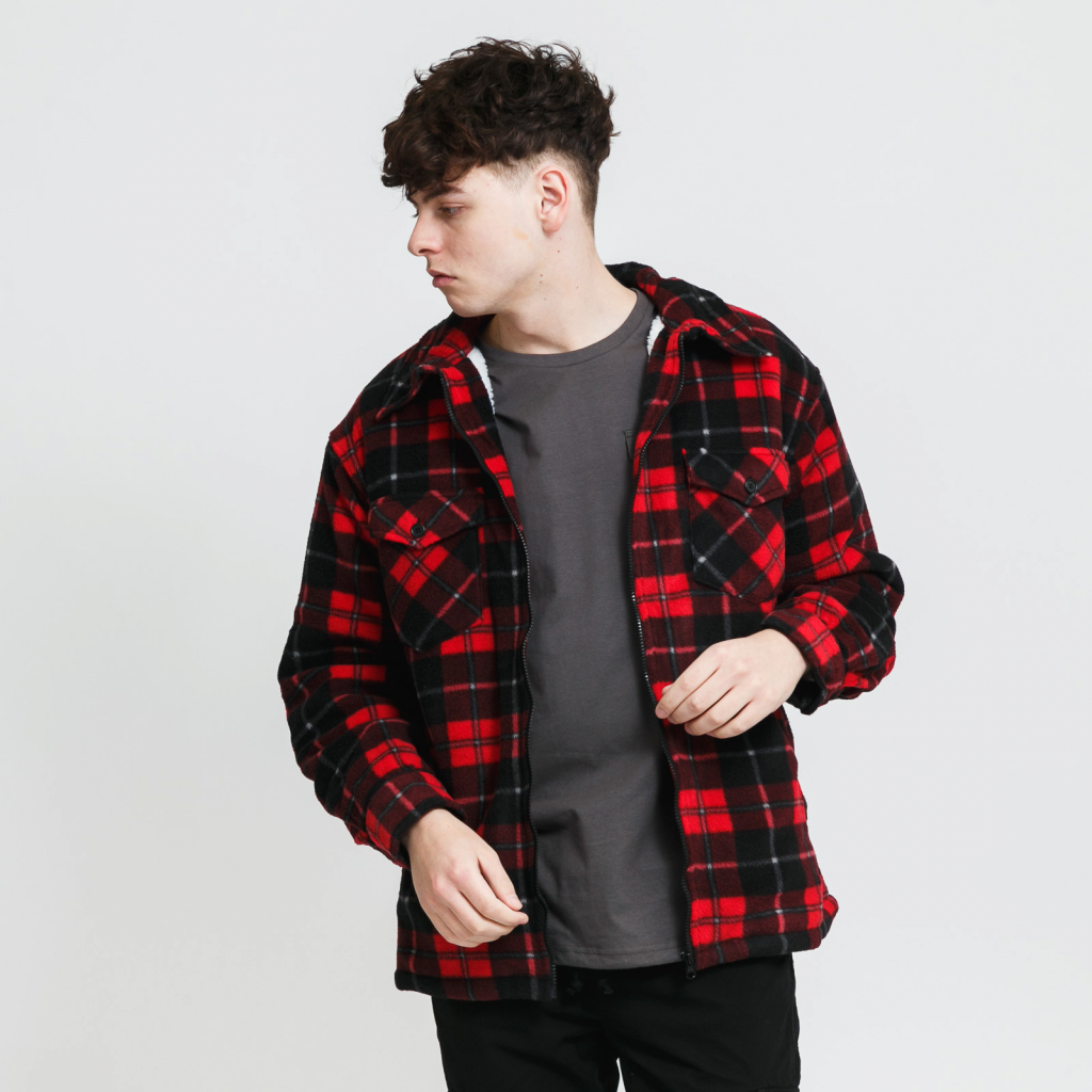 Urban Classics Plaid Teddy Lined Shirt jacket red black