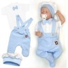 Baby Nellys Bavlnená súprava Gentleman 3D, body kr. rukáv, polodupačky s lacnom + čiapočka,modrá/biela Velikost koj. oblečení: 56 (1-2m)
