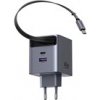 UGREEN síťová rychlonabíječka se zatahovacím kabelem 65W 3-Port, 2x USB-C, 1x USB-A, GaN, stříbrná