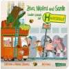 Zebra, Nilpferd und Gazelle laufen schnell zur ... Haltestelle!