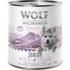 Výhodné balenie Little Wolf of Wilderness Junior 12 x 800 g - Wild Hills Junior - kačacie a teľacie