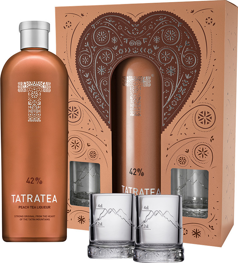 Tatratea PEACH 42 % 0,7 l (darčekové balenie 2 poháre)