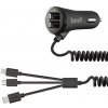 Budi Nabíjačka do auta 2x USB 068T3, 3,4A + Kábel 3v1 USB do USB-C / Lightning / Micro USB (čierna) 068T3