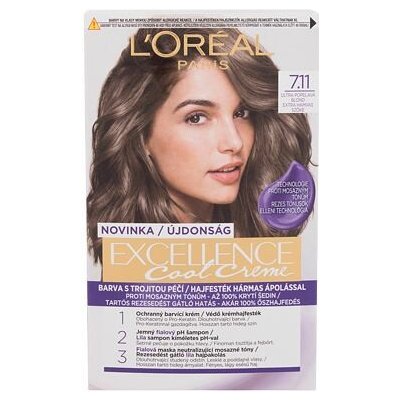 L'Oréal Paris Excellence Cool Creme permanentní barva na vlasy se studenými tóny 48 ml odstín 7,11 Ultra Ash Blond pro ženy