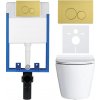 CERANO - Kompletný podomietkový WC set Lite/Norbi - biela lesklá - WC tlačidlo Duo, zlatá - na zamurovanie - 48,5x36,5 cm