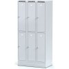 Alfa 3 Kovová šatníková skrinka S6 na sokli s úložnými boxami, 6 boxov, 1920 x 900 x 500 mm, cylindrický zámok, sivé dvere