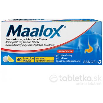 Maalox bez cukru s príchuťou citróna tbl.mnd. 40 x 400 mg/400 mg