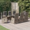 VidaXL 9-dielna súprava záhradného nábytku s poduškami, čierno-sivý PE ratan