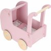 Little Dutch Kočík pre bábiky drevený s perinkou Pink