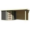 KARIBU SCHWANDORF 5 drevený domček + prístavok 280 cm vrátane zadnej steny (9219) 497 x d 246 cm, terragrau LG3917