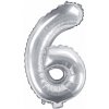 PartyDeco Fóliový balón Mini - Číslo 6 strieborný 35cm