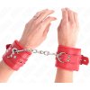 Kink - fur lined wrist restraints with square holes red and red belt adjustable 17-29 cm x 6 cm