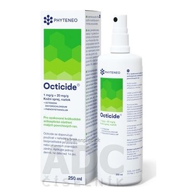 Octicide 1 mg/g + 20 mg/g dermálny roztokový sprej aer deo (fľ.HDPE) 1x250 ml