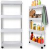 Voľne stojaca Kúpeľňová polica Ruhhy biela, na kolieskach, 4-poschodová