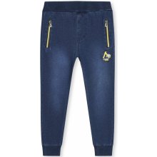 KUGO Chlapčenské riflové nohavice tepláky TM8259K tmavšie modrá žlté zipsy