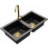 Dvojkomorový granitový drez MEXEN MARIO s kuchynskou batériou čierny/zlatý II