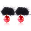 Dámske obojstranné náušnice s kožušinkou - červené