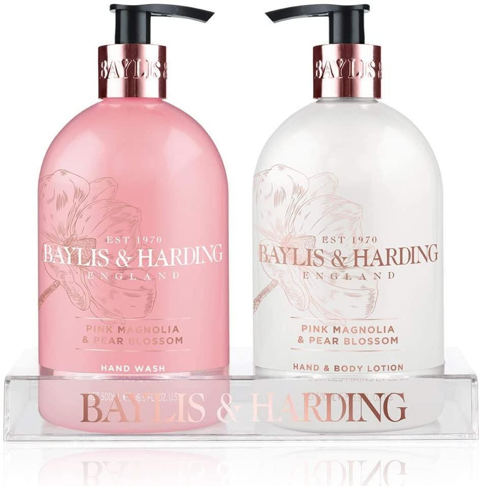 Baylis & Harding Ružová magnólie a Kvety hrušky tekuté mydlo 500 ml + mlieko na ruky 500 ml darčeková sada