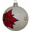Vianočná ozdoba sklenená guľa s vianočnou hviezdou biela, 8 cm