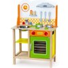 VIGA Detská drevená kuchynka - oranžovo-zelená s doplnkami
