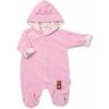 Baby Nellys Dvojvrstvový velúrový overal s kapucňou Bunny, ružový, veľ. 74, 74 (6-9m)