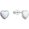 Strieborné náušnice kôstky so syntetickým opálom biele srdce 11337.1
