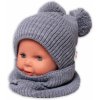 Baby Nellys Zimná pletená čiapka + nákrčník sivá s brmbolcami