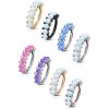 Šperky eshop - Piercing z 316L ocele do nosa, ucha alebo obočia - krúžok so syntetickými opálmi, PVD, 0,8 mm O10.12 - Farba piercing: Strieborná - fialová