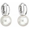 Strieborné náušnice visiace s perlou z krištáľu Preciosa biele okrúhle 31218.1