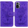 Peňaženkové kožené puzdro Butterfly Rose na Xiaomi Redmi Note 10/10S - Fialová