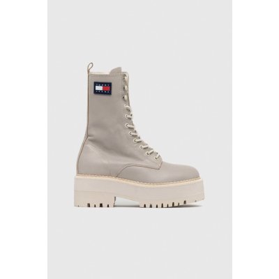 Tommy Jeans Tommy Jeans kožené workery Flatform Padded Boot dámske na plochom podpätku EN0EN01954.PKF béžová