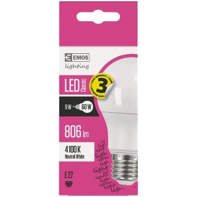 Emos Lighting LED žiarovka Classic A60 9W 60W 806lm E27 neutrálna biela